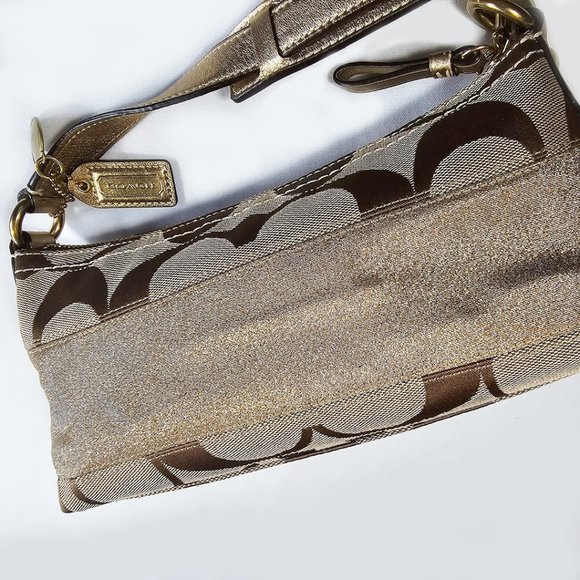 Coach 10" Jaquard Gold Baguette Handbag - Picture 4 of 6